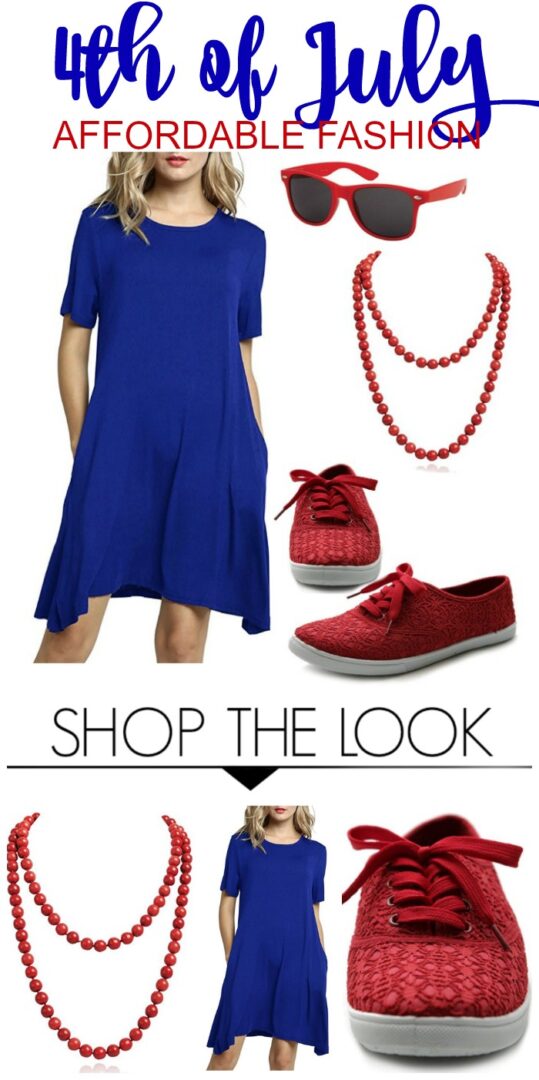 Casual Summer Outfit for the 4th of July! Patriotic Dresses, Accessories, and Shoes to celebrate America in style! Red, White, and Blue Fashion Ideas and Trends!