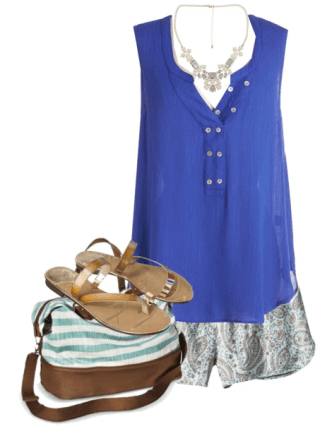 Blue Patterned Shorts Outfit
