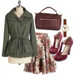 Vintage Floral Skirt Outfit with Trench Coat