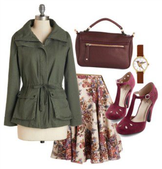 Vintage Floral Skirt Outfit with Trench Coat