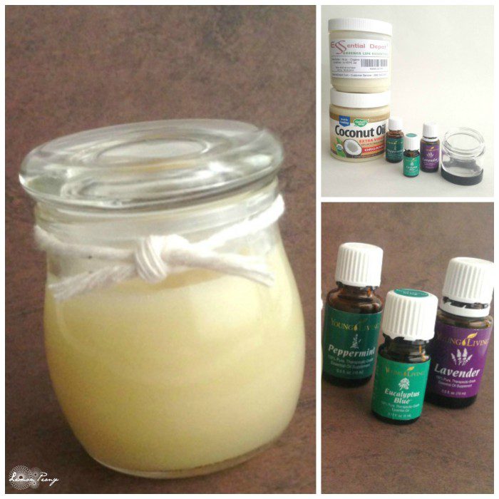 A collage of photos showing how to make DIY essential oil lip balm.
