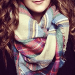 Tan, Red, and Green Plaid Scarf