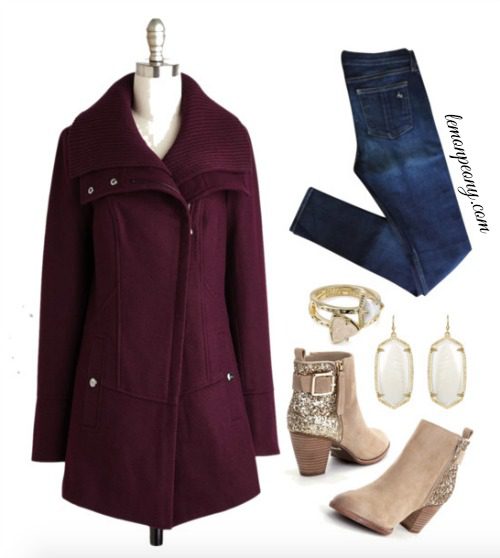 Burgundy Winter Coat | Glitter Boots & Kendra Scott Accessories!