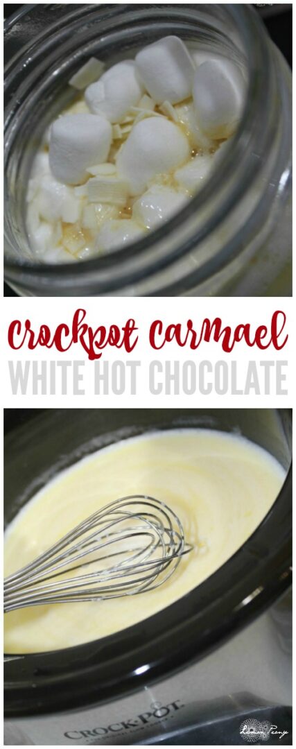 Crockpot Caramel White Hot Chocolate Recipe! Easy Hot Cocoa for Winter or Snow Days! A twist on traditional Hot Chocolate!