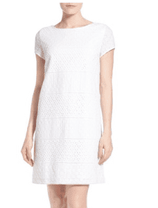 Short Sleeve Eyelet Cotton Shift Dress