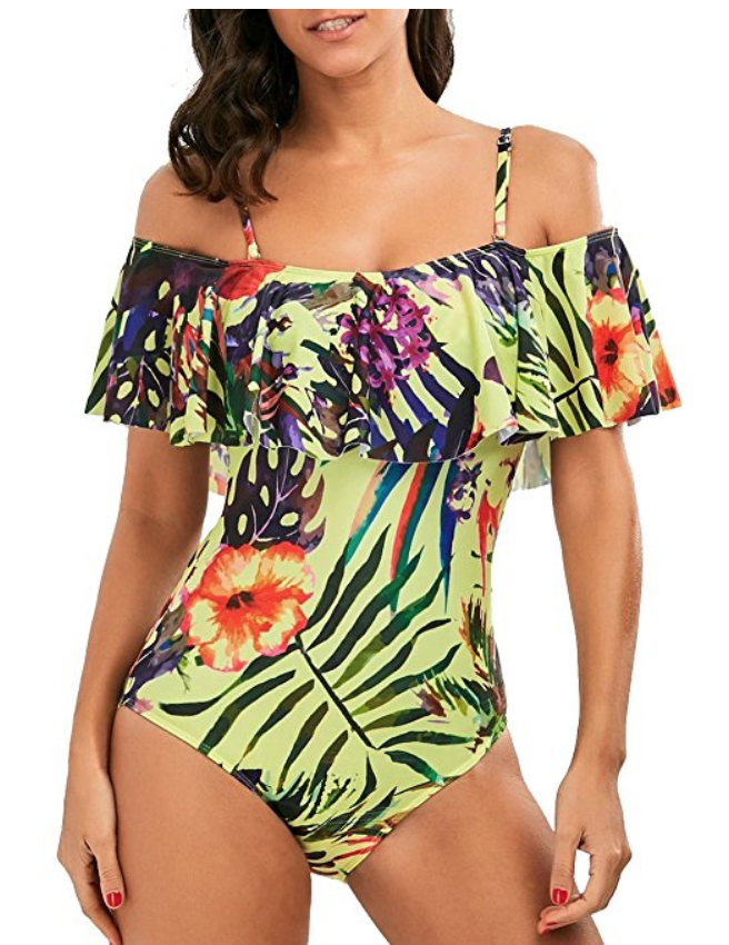 One Piece Slimming Floral Ruched Bathing Suit