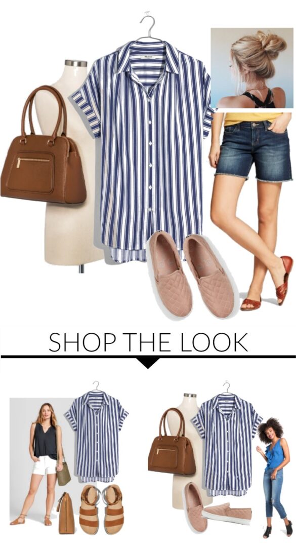 blue and white striped shirt outfit