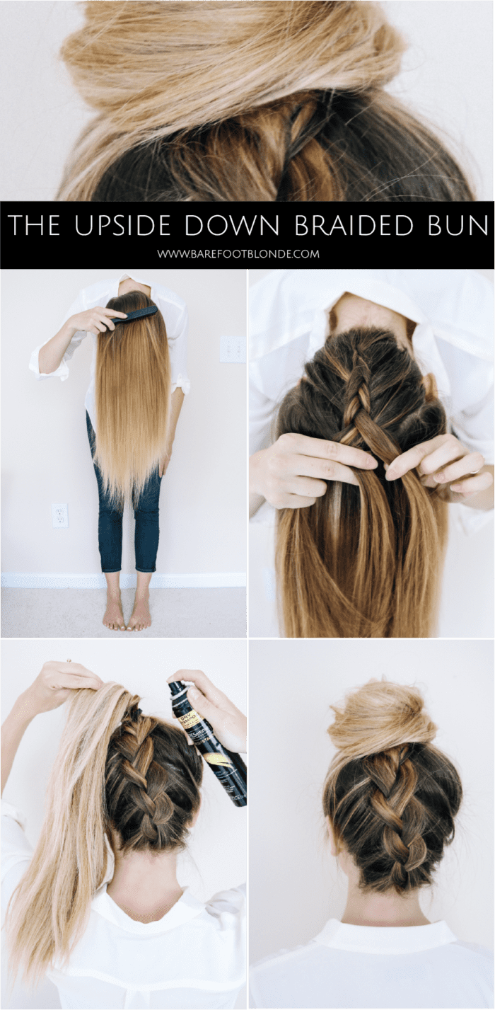 The quick and easy upside down braided bun.