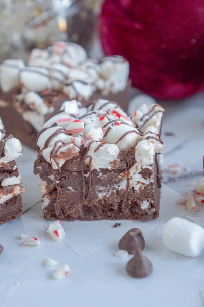 Close up of Hot Chocolate Peppermint Fudge square