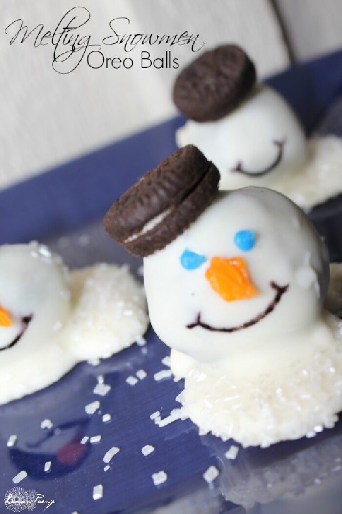 Close up of Melting Snowmen Oreo Balls