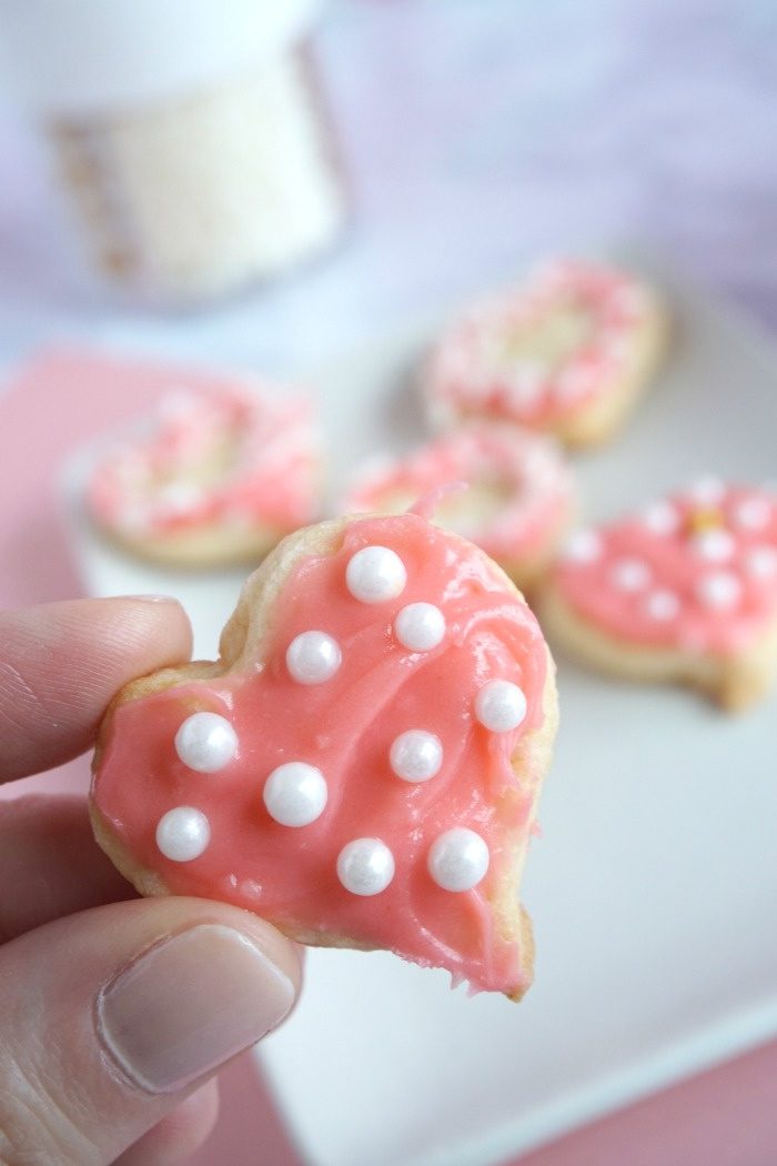 Easy Mini Heart Cookies for Valentine's Day! Homemade Cream Cheese Frosting!