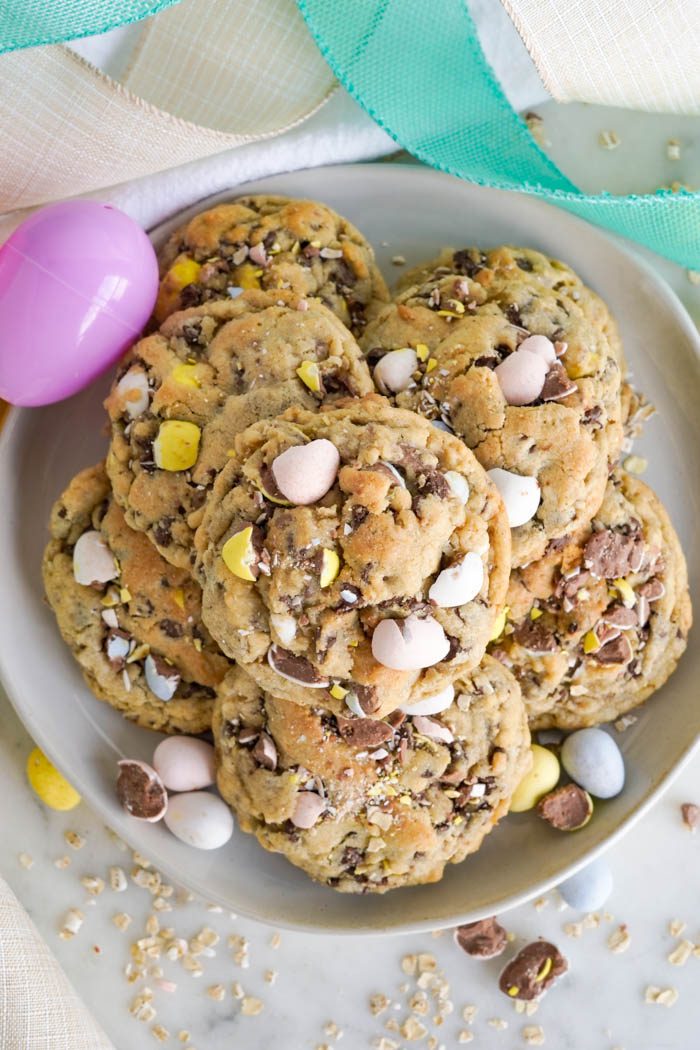 Easy Easter Dessert Recipes plate of Cadbury Chocolate Chip cookies