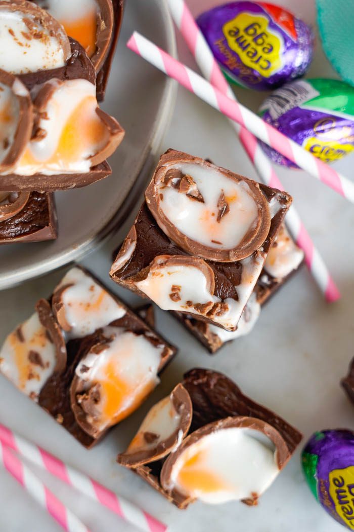 Easy Easter Dessert Recipes of Cadbury Creme Egg Fudge squares