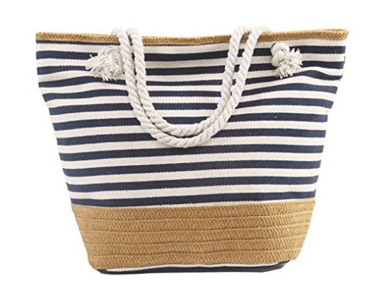 Large Size Straw Striped Canvas Beach Bag