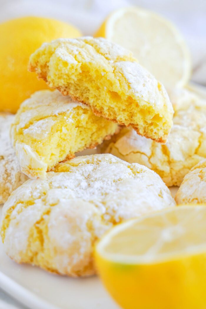 Easy Easter Dessert Recipes pile of Lemon Crinkle Cookies