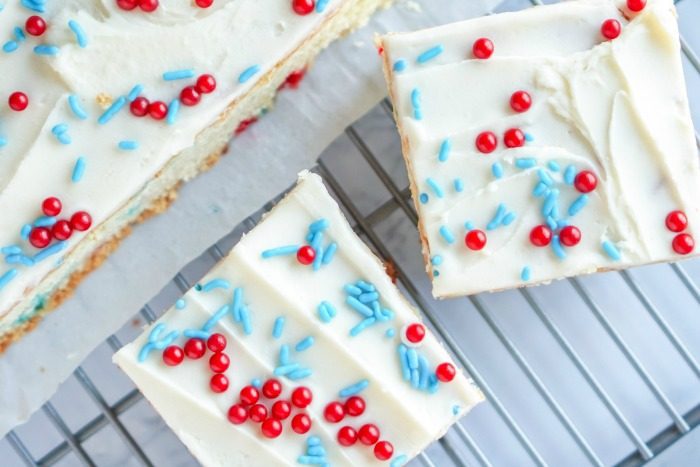 Amazing Cookie Bars Red White and Blue Sprinkles, Icing, Baking Sheet