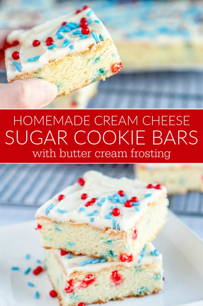 Homemade Cream Cheese Sugar Cookie Bars with Butter Cream Frosting