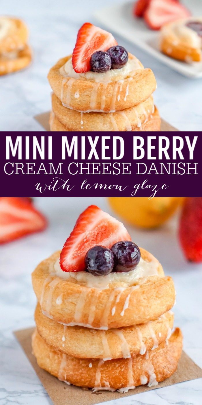 Mini Mixed Berry Cream Cheese Danish with Lemon Glaze