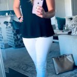 White Jeans, Black Shirt, Leopard Print Sandals Outfit