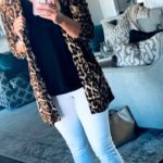 White Jeans and Leopard Print Cardigan Outfit