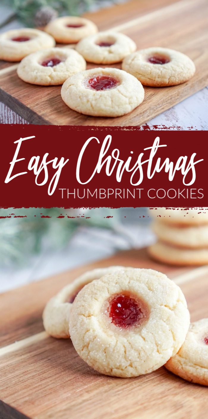 Easy Christmas Thumbprint Sugar Cookies on a cutting board.