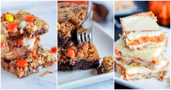 A collage of amazing pictures of pumpkin Thanksgiving desserts.