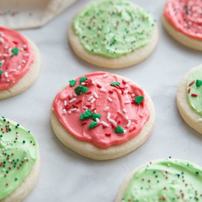 Amazing Christmas sugar cookies with icing and sprinkles.