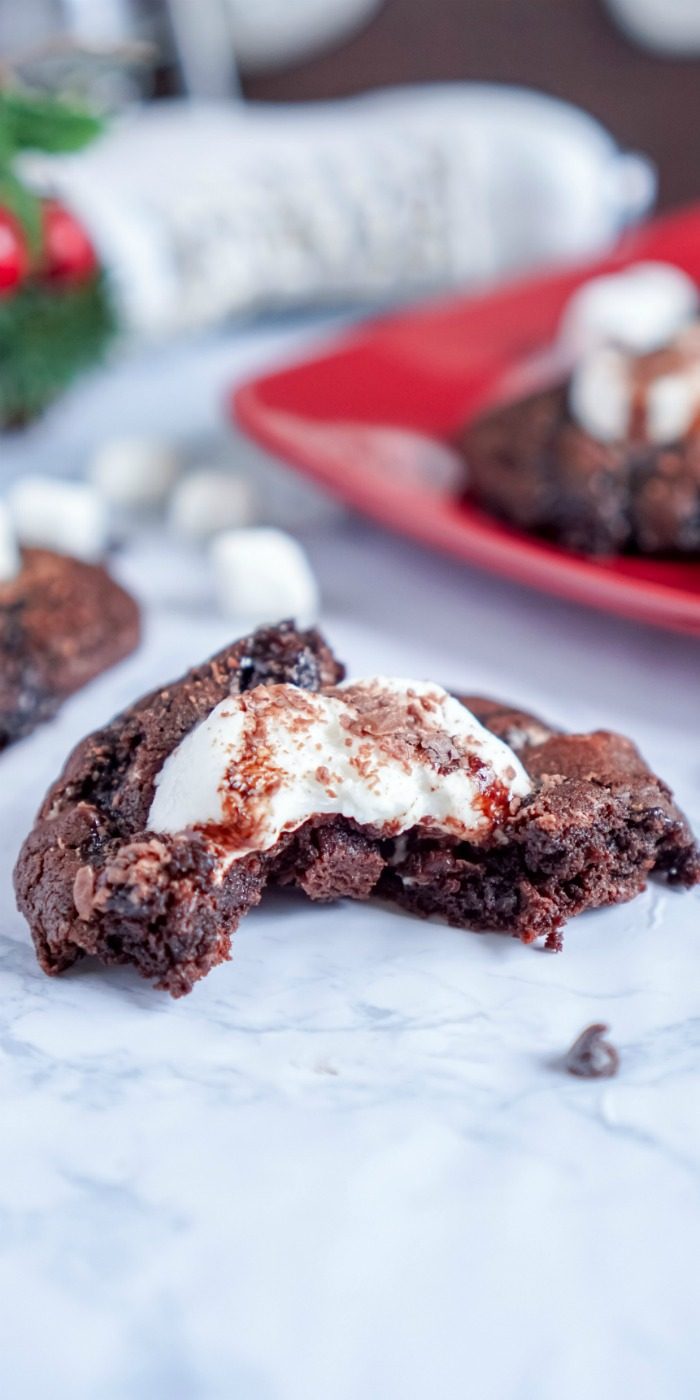 Easy Chocolate Cookies with Marshmallows on a Red Plate