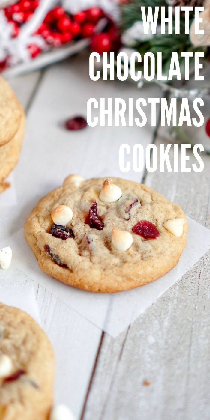 Cranberry White Chocolate Chip Cookies with cranberries and white chocolate chips.