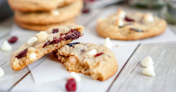 White Chocolate Cookies on Wood Background