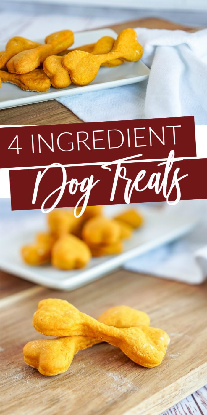 Easy 4 ingredient Pumpkin Dog Treats on a cutting board.