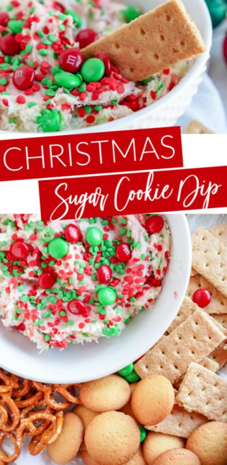 Sugar Cookie Dough Dip Recipe for Christmas with crackers and pretzels.