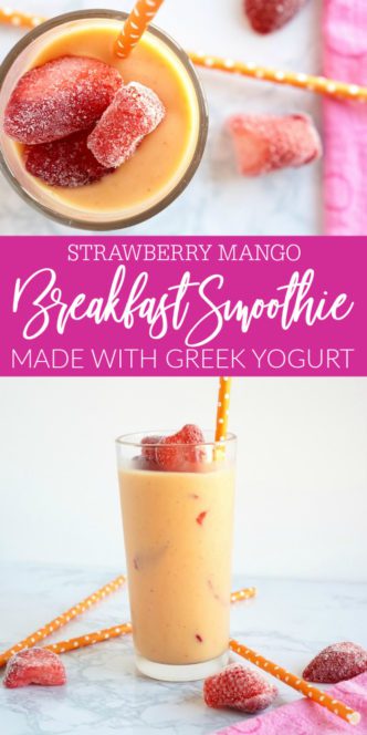Strawberry Mango Smoothie Recipe made with greek yogurt.