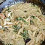 Creamy Chicken Pesto Pasta Recipe in Cast Iron Pan