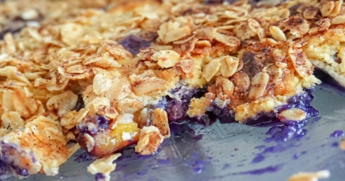 A close-up image of a purple sweet potato cobbler.