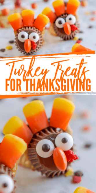 Thanksgiving turkey treats made with chocolate and candy.