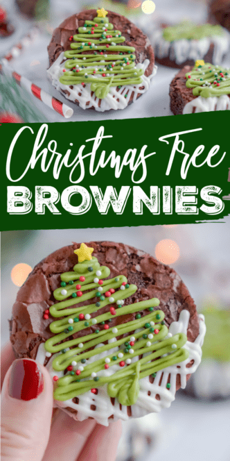 A decorated Christmas tree-shaped brownie.