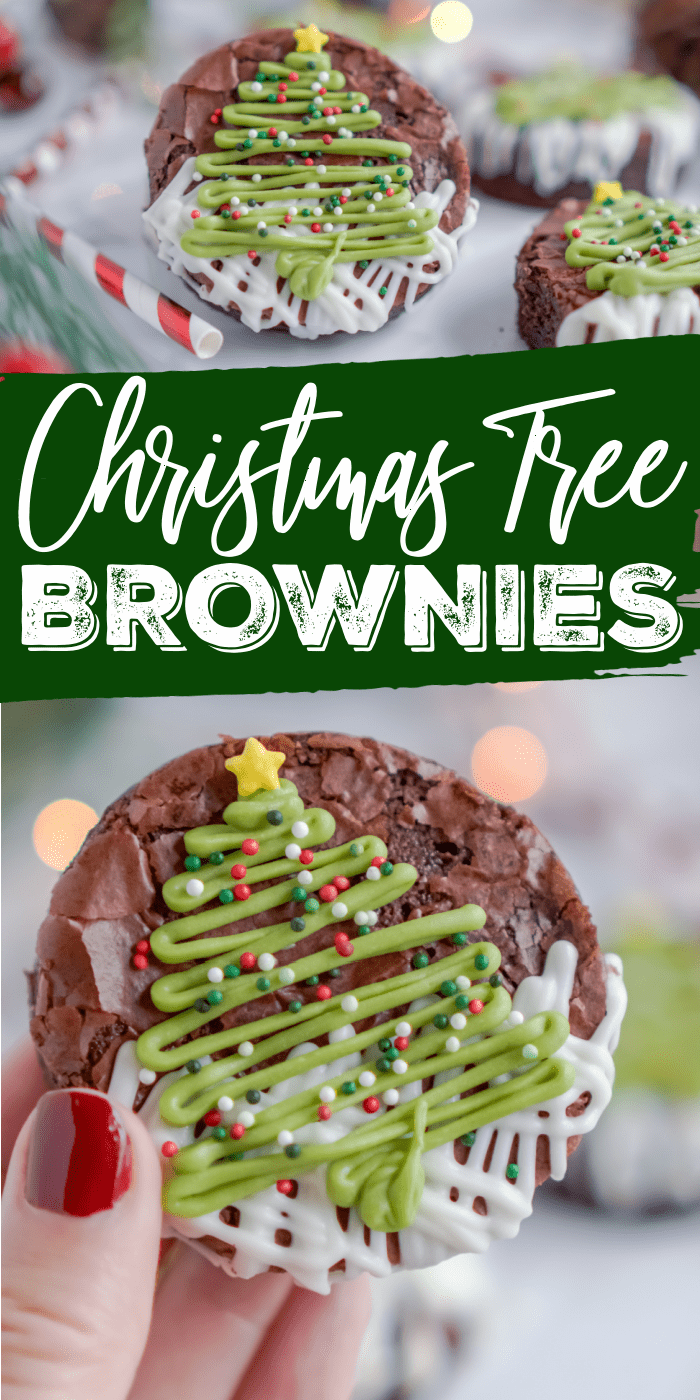 A decorated Christmas tree-shaped brownie.