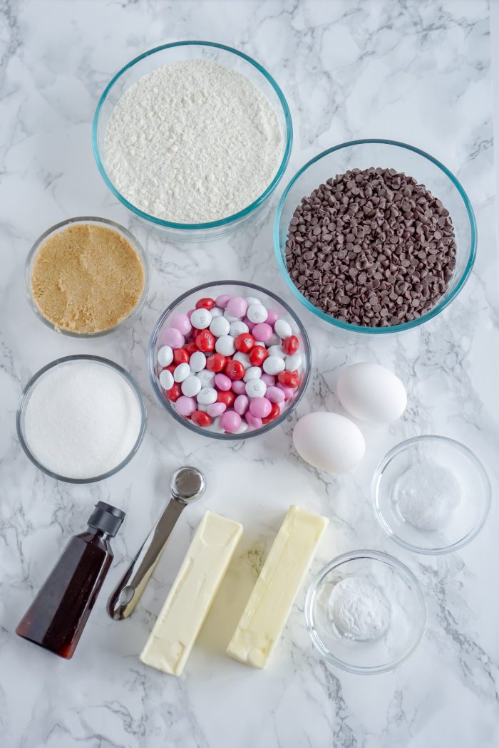 Ingredients for making Valentine's Day cookies.