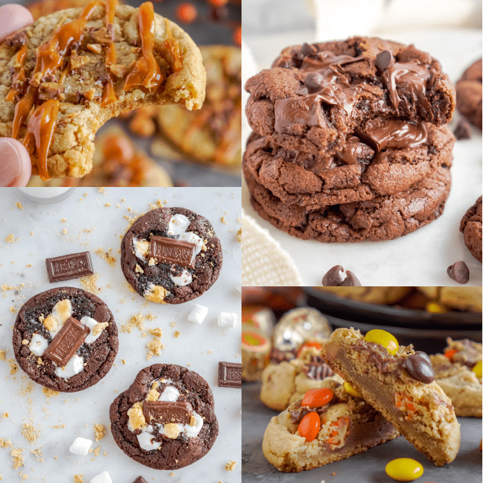 Four images of different types of cookies.