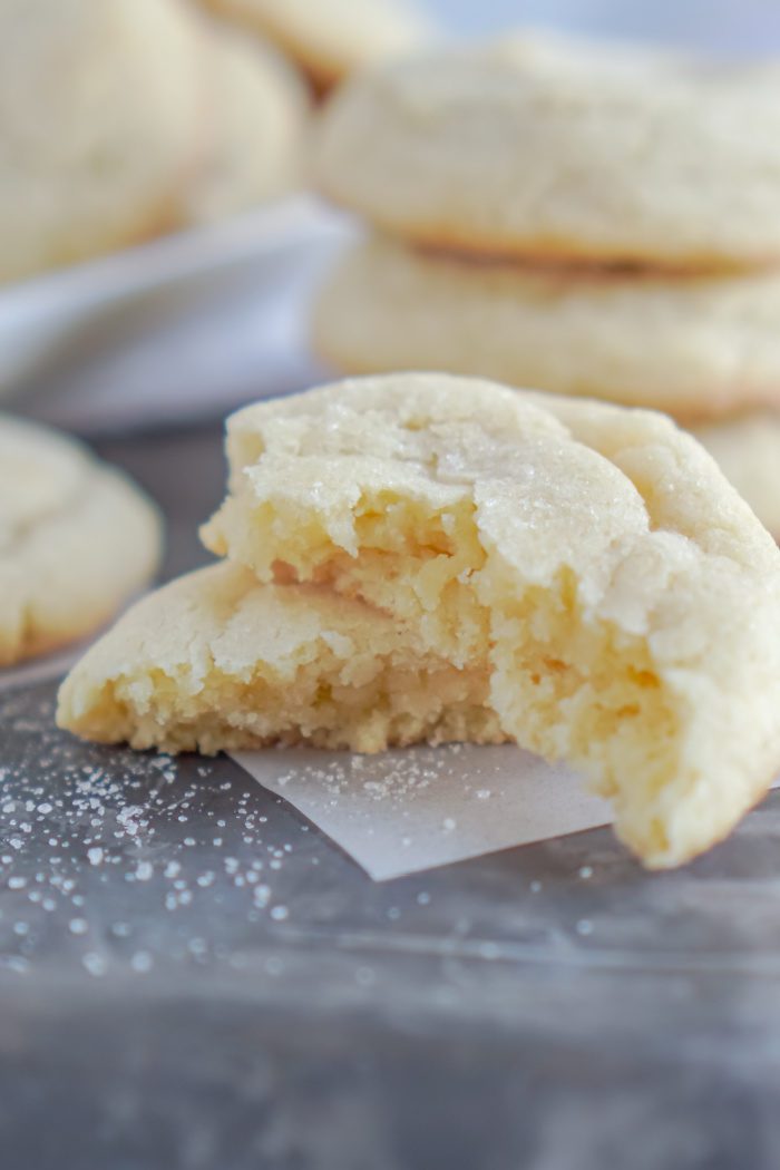 A close-up image of a stack of sugar cookies.