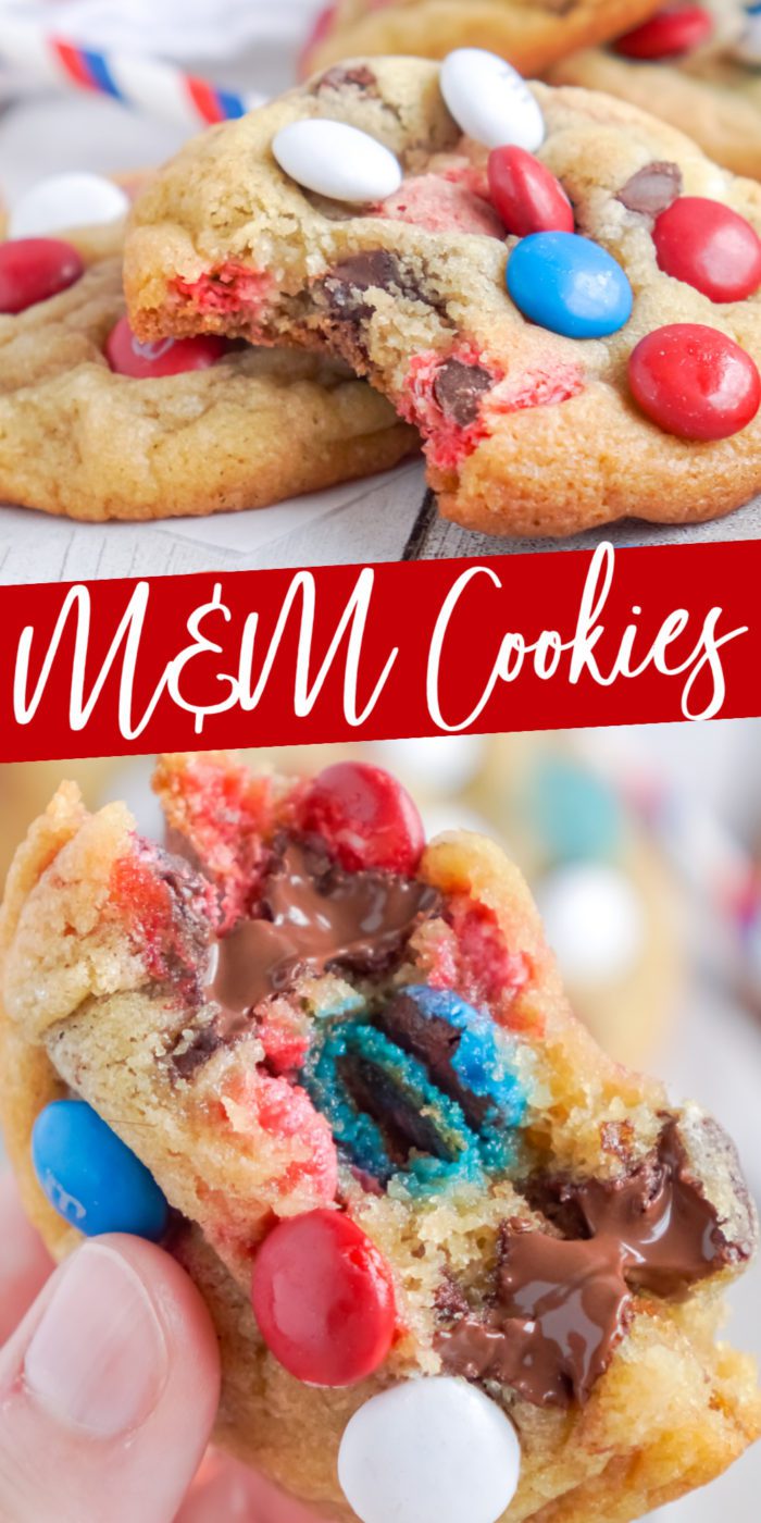 M&M cookies with red, white, and blue candies.