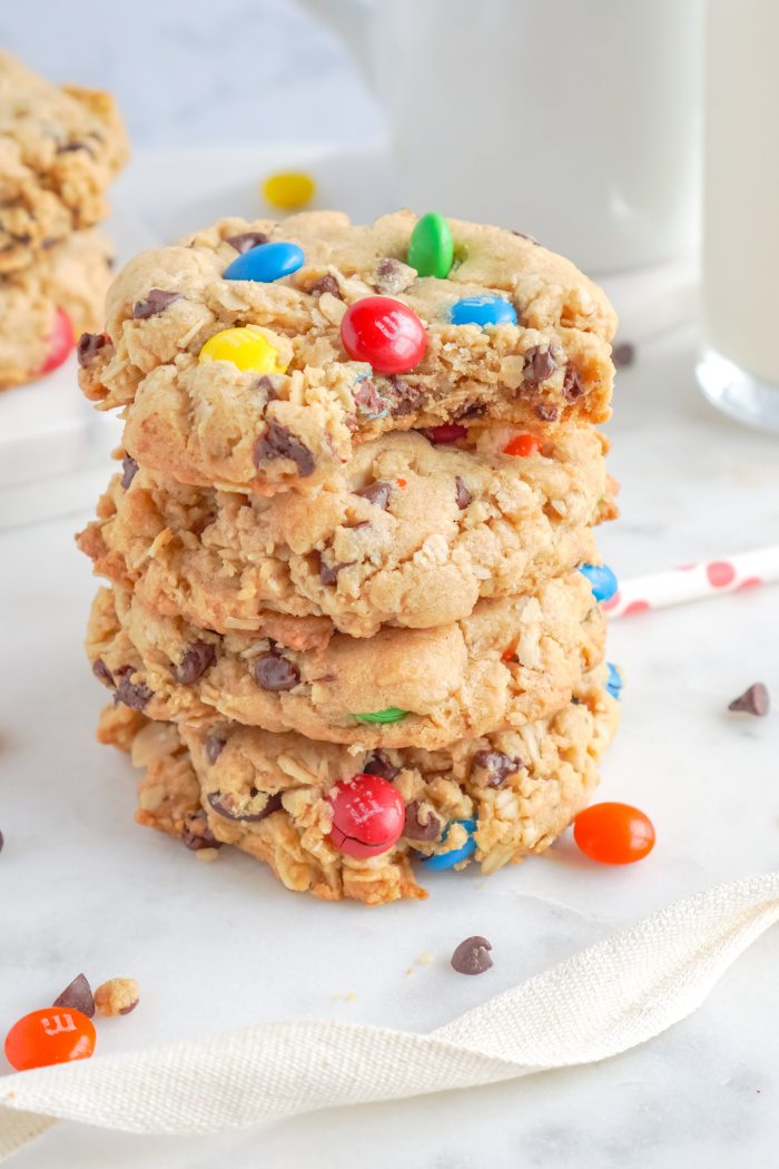 Stack of Chewy Monster Cookies