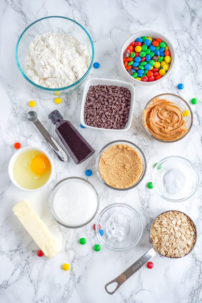 Monster Cookie Ingredients in Bowls