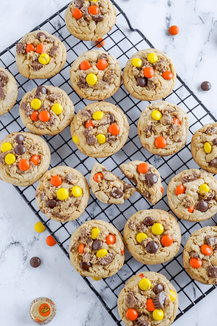 Cookies cooking on a rack