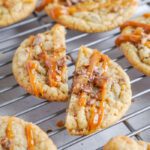 Close up of baked cookie on cooling rack