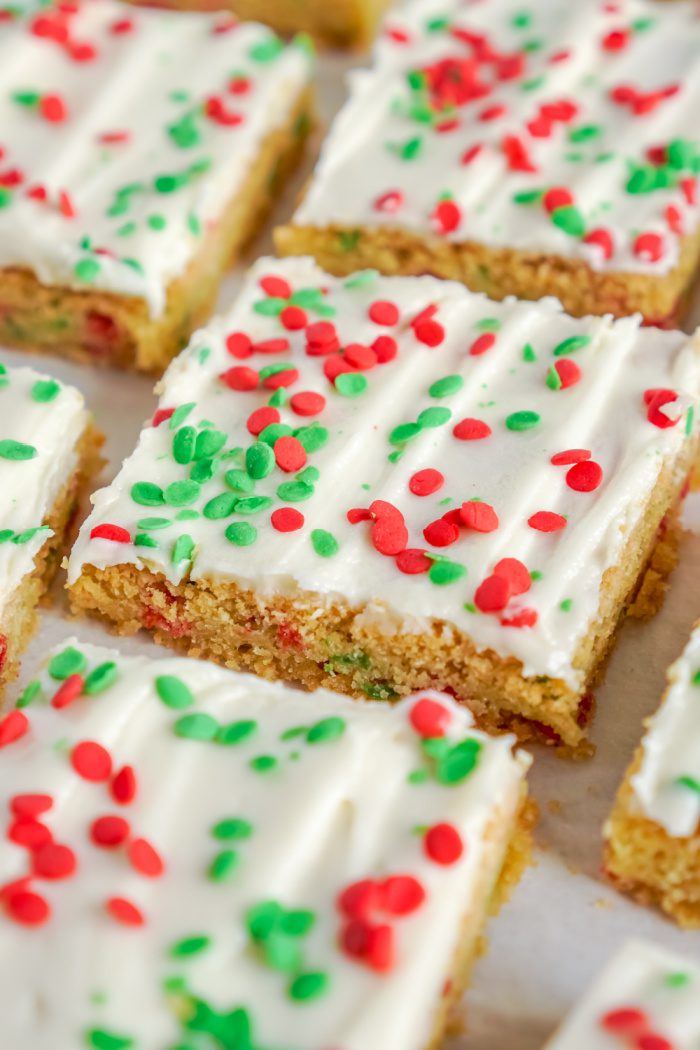 Close up of sliced cookie bars