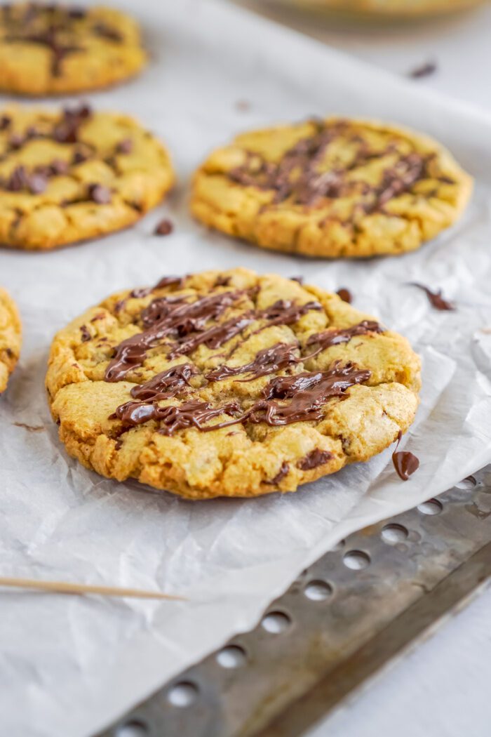 Cooked cookie on baking sheet