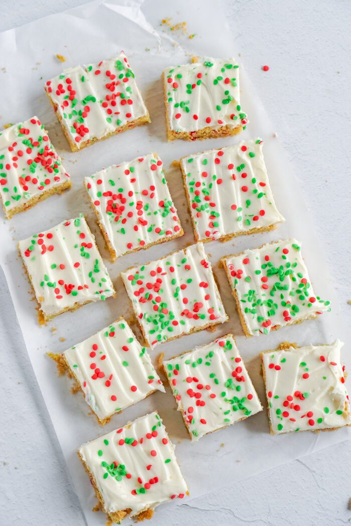 Cookie bar cut into squares