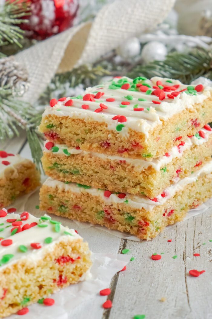 Three sugar cookie bars stacked